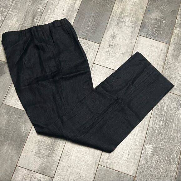 Vtg 90s High Rise 100% Linen Crisp Straight Leg Elastic Waist Flat Front Pant S - Picture 2 of 9